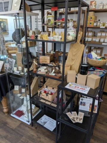 Display of silver jewellery, candles, wooden items and more at Bromyard & District Local History Society premises HOBS